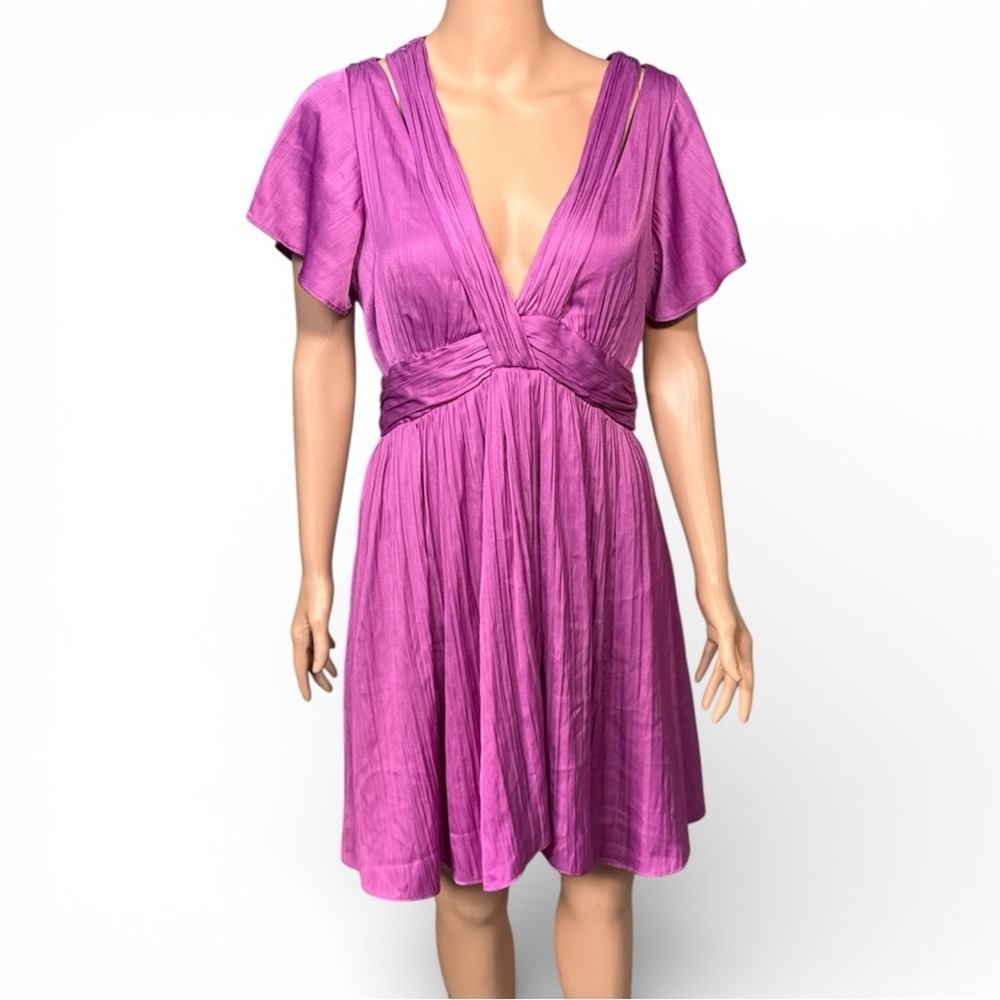 Anthropologie Purple Deep V-Neck Flutter Sleeve Cutout Mini Dress Size 8
